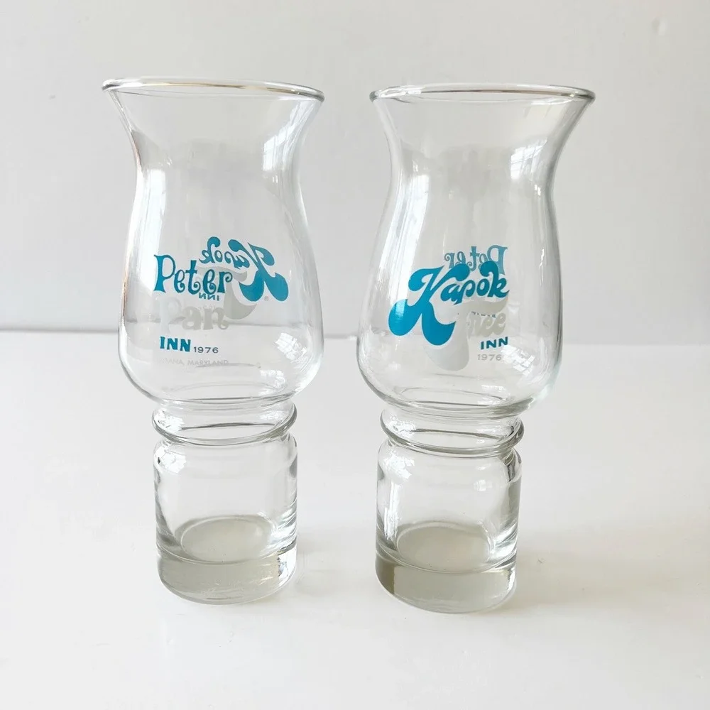 Kapok Tree Inn Peter Pan 1976 Tiki Bar Hurricane Glasses Set Of 2 Vintage Glass